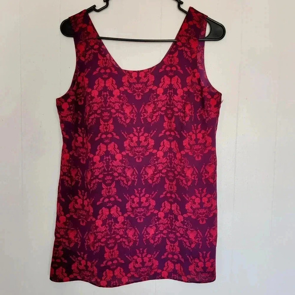 Cabi Overlay Sleeveless Blouse Retro Novelty Print Top Sz S Purple Pink - Picture 2 of 13